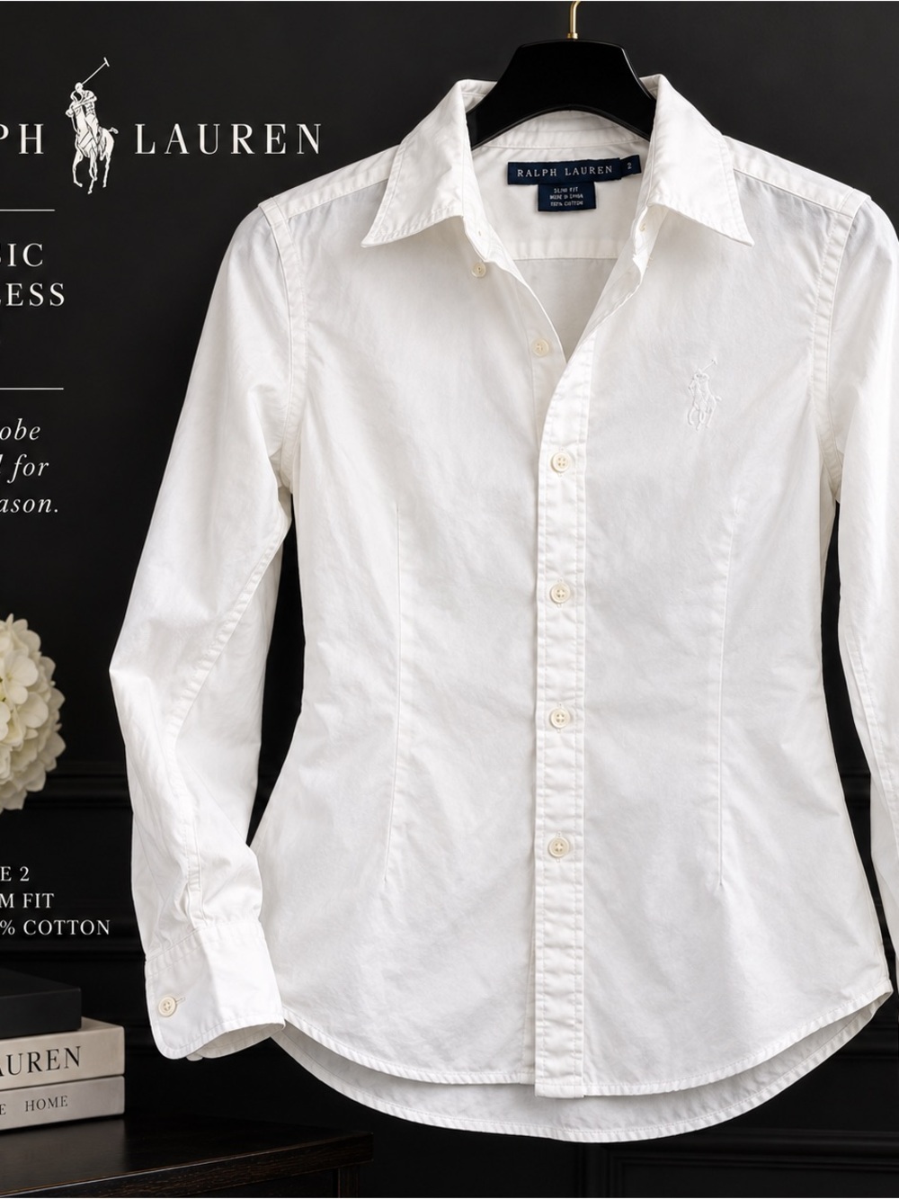 Ralph Lauren White Slim Fit Cotton Button Down Shirt Size 2